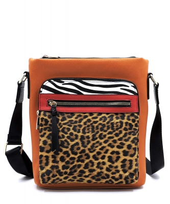 Leopard Zebra Colorblock Crossbody Bag SL2692 TAN